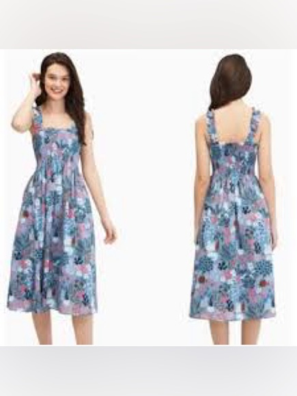 NWOT Kate Spade Garden Posy Print Smocked Midi Dress Size XS